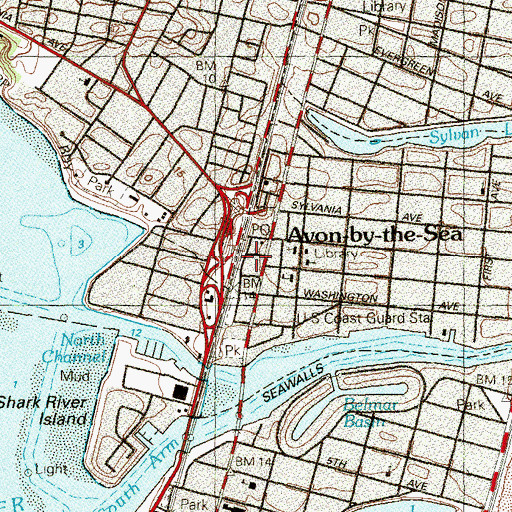 Topographic Map of Avon - By - The - Sea Police Department, NJ