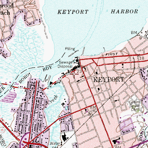 Topographic Map of Keyport Police Department, NJ