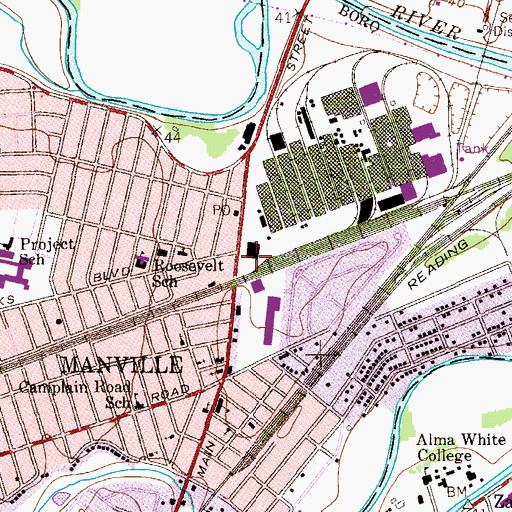 Topographic Map of Manville Police Department, NJ