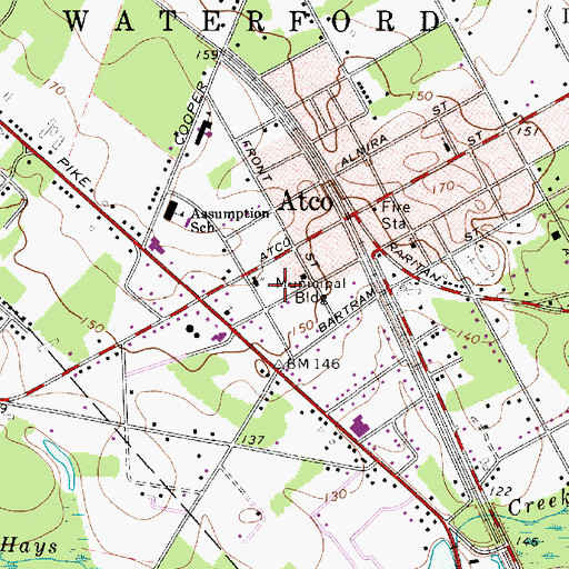 Topographic Map of Waterford Township Police Department, NJ