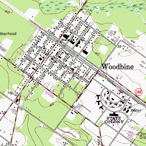 Topographic Map of New Jersey State Police Troop A Woodbine Station, NJ