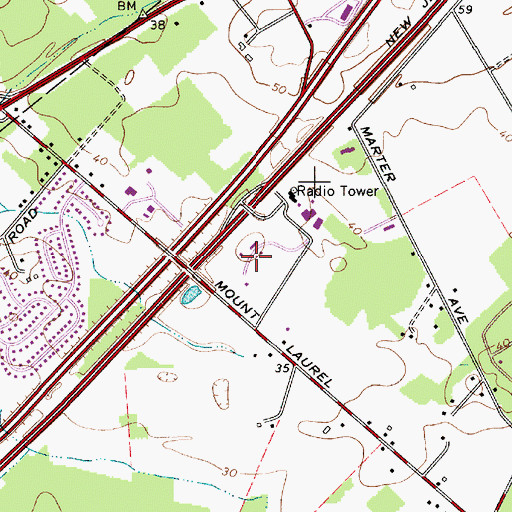 Topographic Map of New Jersey State Police Troop D Moorestown Station, NJ
