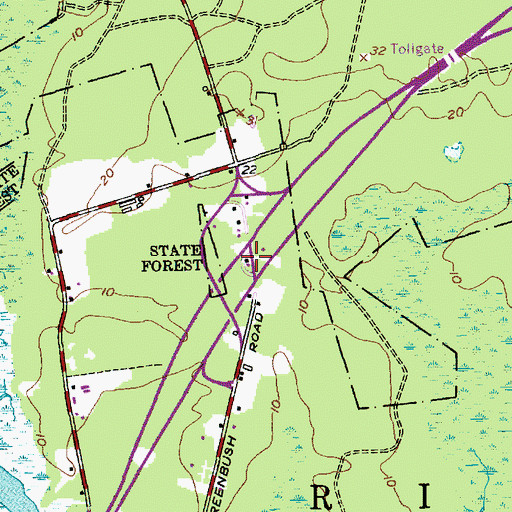 Topographic Map of New Jersey State Police Troop E Bass River Station, NJ
