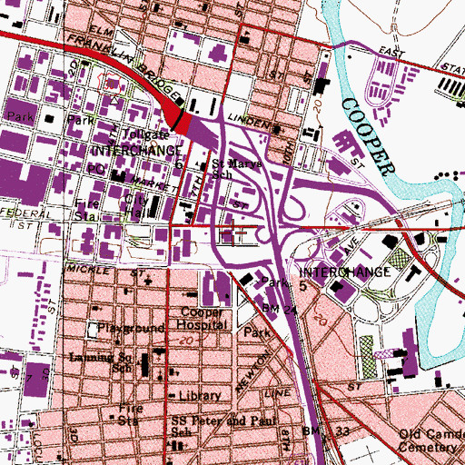 Topographic Map of Camden County Police Department, NJ