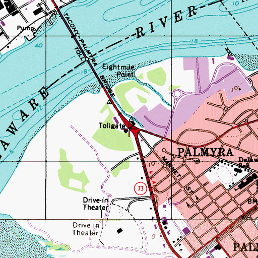 Topographic Map of Burlington County Bridge Commission Police Tacony - Palmyra Bridge, NJ
