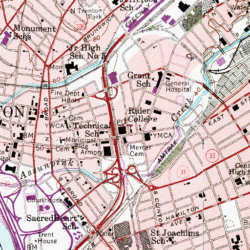 Topographic Map of United States Marshals Service Trenton, NJ