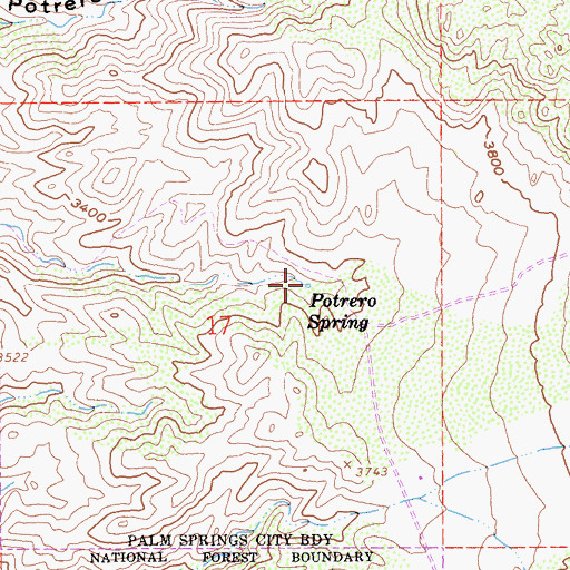 Topographic Map of Potrero Spring, CA