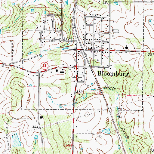 Topographic Map of Bloomburg Post Office, TX