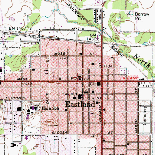 Topographic Map of Eastland Post Office, TX