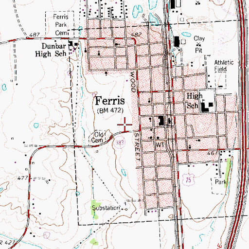Topographic Map of Ferris Post Office, TX