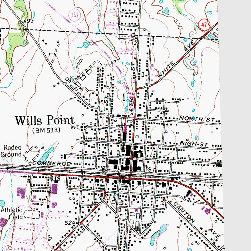 Topographic Map of Wills Point Post Office, TX