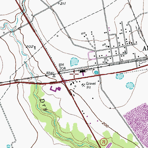 Topographic Map of Altair Post Office, TX