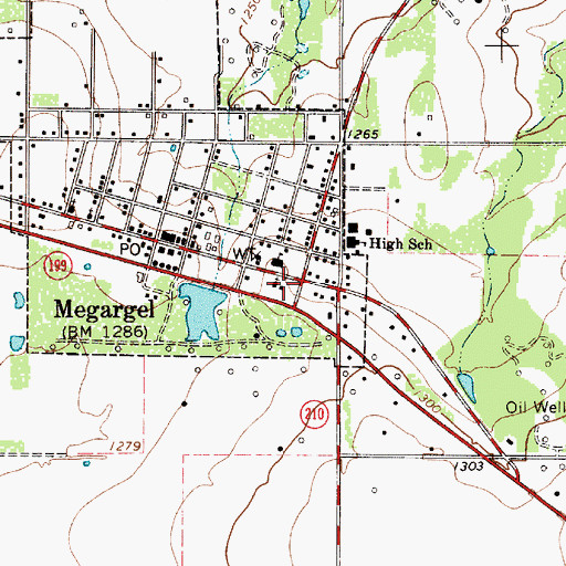 Topographic Map of Megargel Post Office, TX