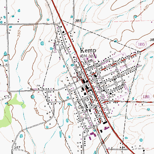 Topographic Map of Kemp Post Office, TX