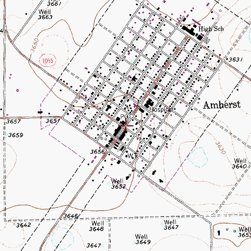 Topographic Map of Amherst Post Office, TX