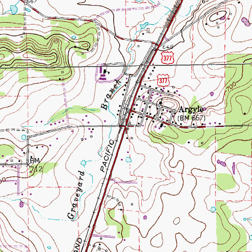Topographic Map of Argyle Post Office, TX
