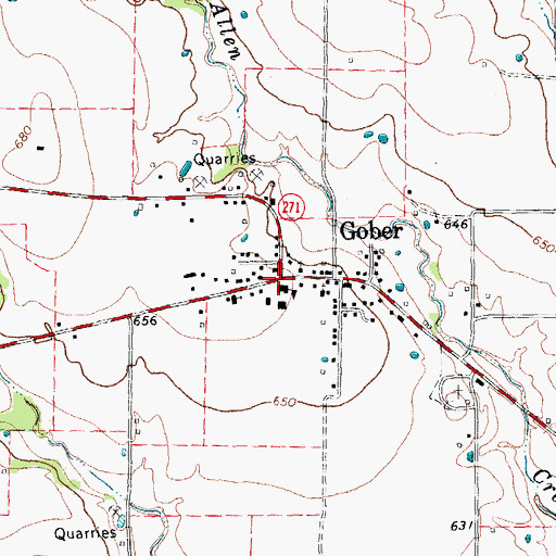 Topographic Map of Gober Post Office, TX