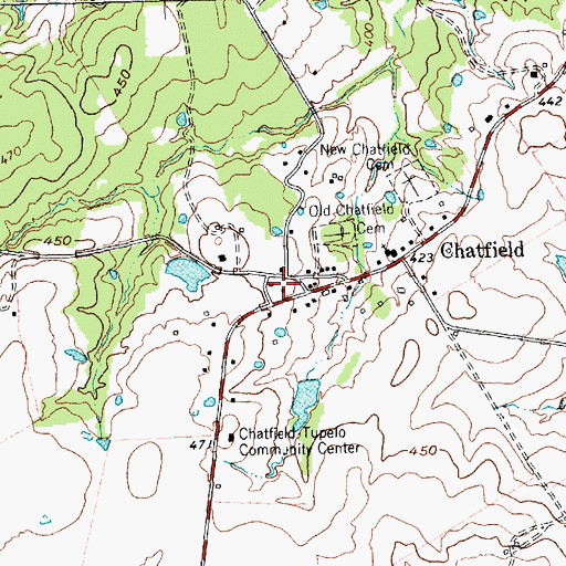 Topographic Map of Chatfield Post Office, TX