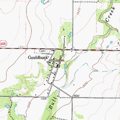 Topographic Map of Gouldbusk Post Office, TX