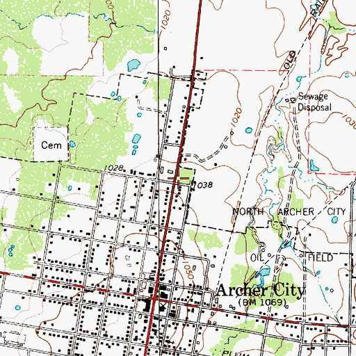 Topographic Map of Archer City Post Office, TX
