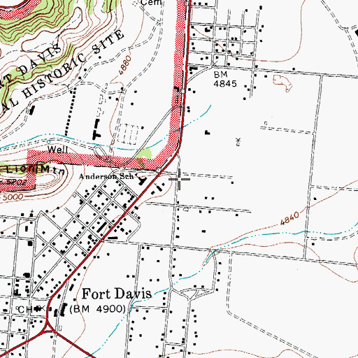 Topographic Map of Fort Davis Post Office, TX