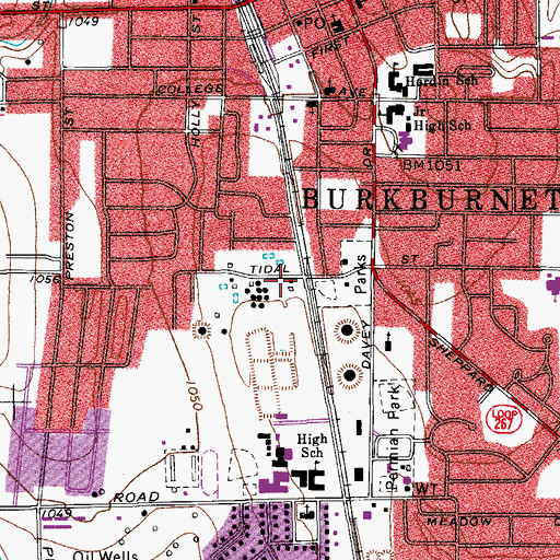 Topographic Map of Burkburnett Post Office, TX