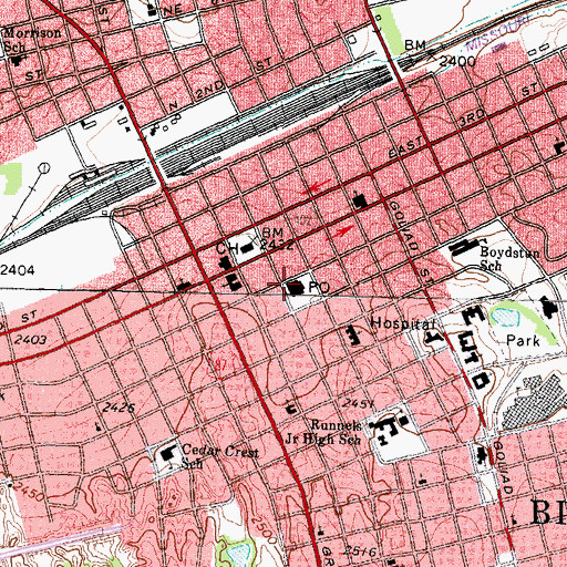Topographic Map of Big Spring Post Office, TX