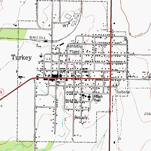 Topographic Map of Turkey Post Office, TX