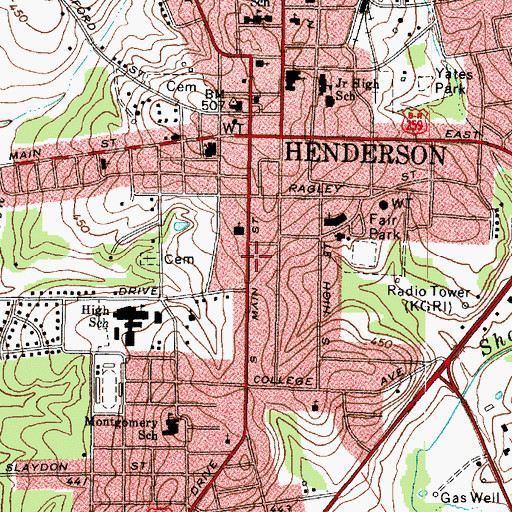 Topographic Map of Henderson Post Office, TX