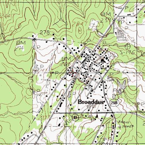Topographic Map of Broaddus Post Office, TX