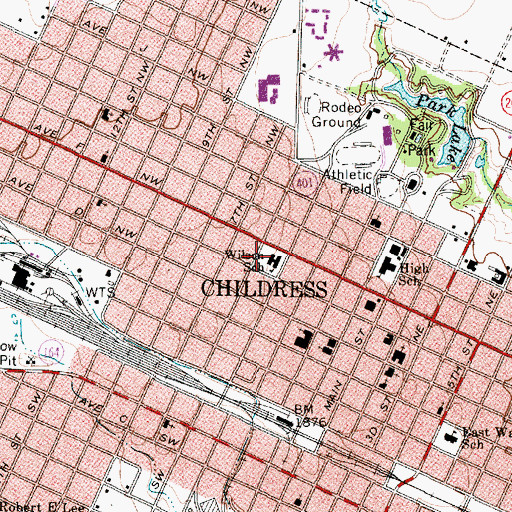 Topographic Map of Childress Post Office, TX