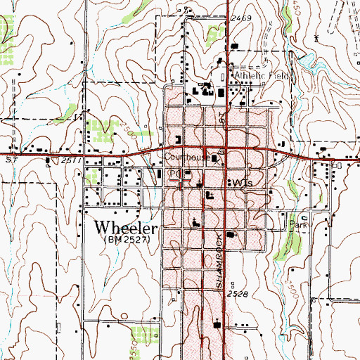 Topographic Map of Wheeler Post Office, TX