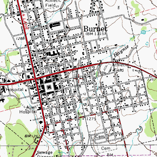 Topographic Map of Burnet Post Office, TX