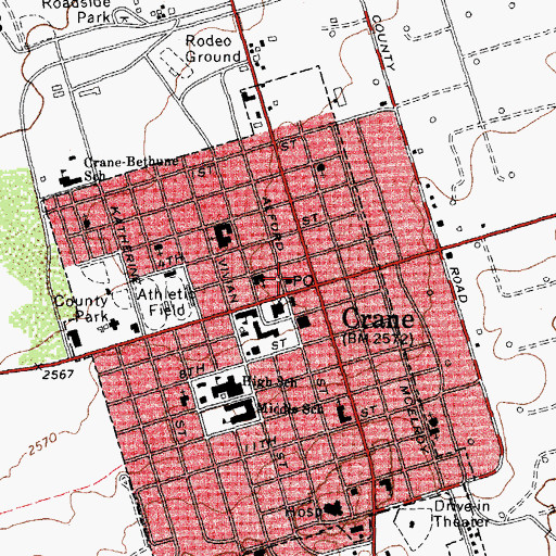 Topographic Map of Crane Post Office, TX