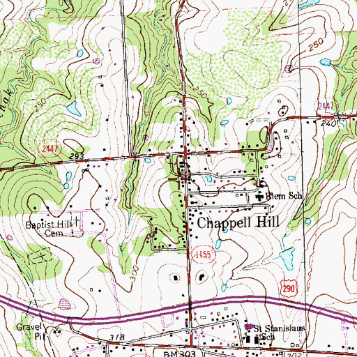 Topographic Map of Chappell Hill Post Office, TX