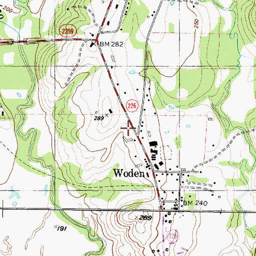 Topographic Map of Woden Post Office, TX