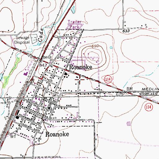 Topographic Map of Roanoke Post Office, TX