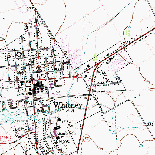 Topographic Map of Whitney Post Office, TX