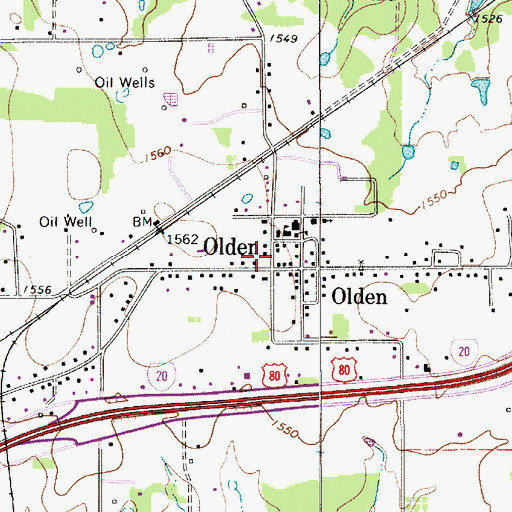 Topographic Map of Olden Post Office, TX