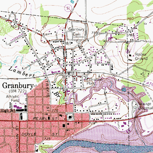 Topographic Map of Granbury Post Office, TX