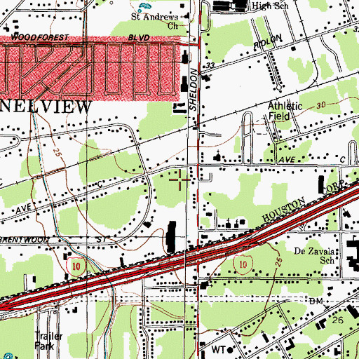 Topographic Map of Channelview Post Office, TX
