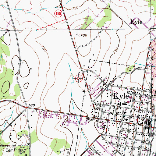 Topographic Map of Kyle Post Office, TX