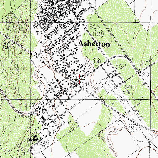 Topographic Map of Asherton Post Office, TX