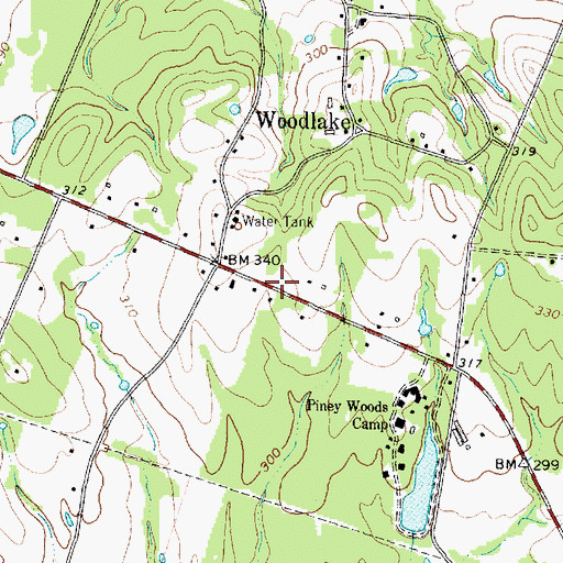 Topographic Map of Woodlake Post Office, TX