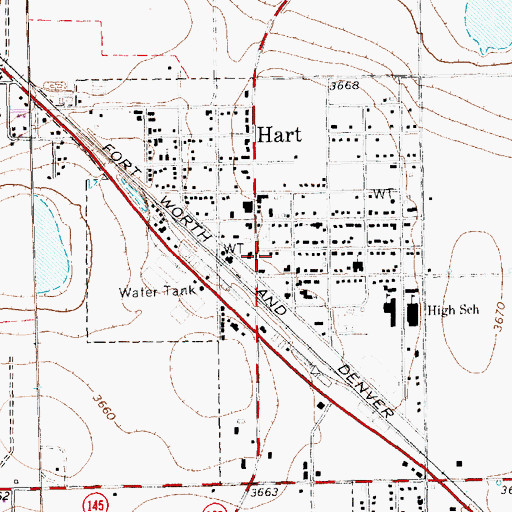 Topographic Map of Hart Post Office, TX