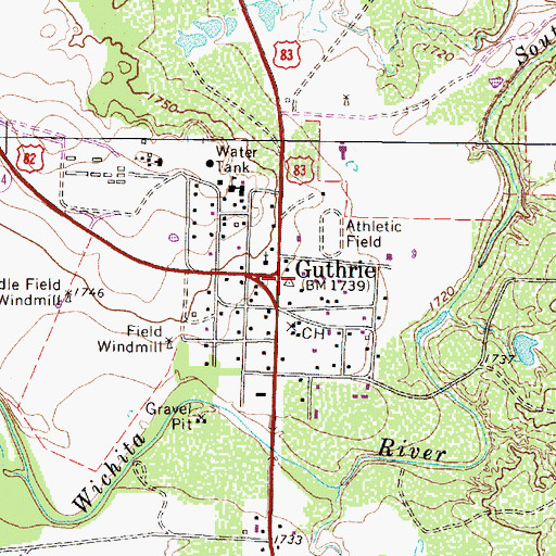 Topographic Map of Guthrie Post Office, TX