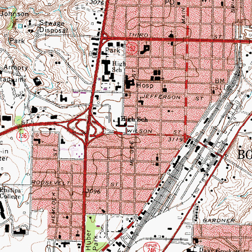 Topographic Map of Borger Post Office, TX