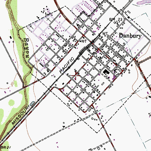 Topographic Map of Danbury Post Office, TX