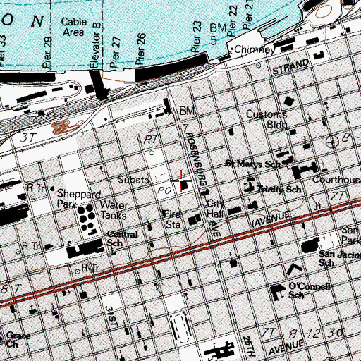 Topographic Map of Galveston Post Office, TX