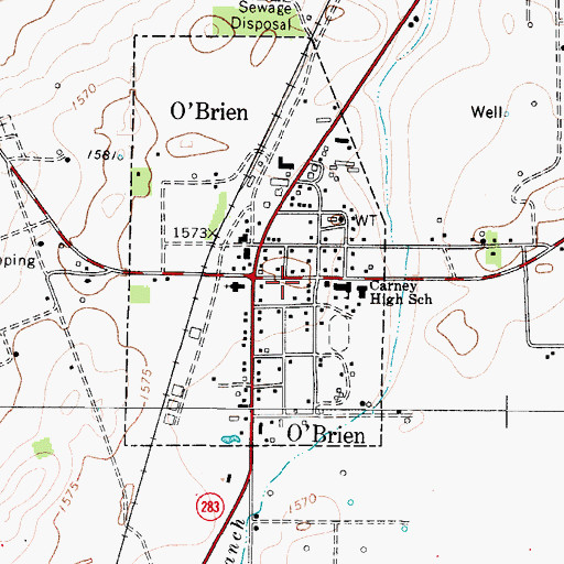 Topographic Map of OBrien Post Office, TX